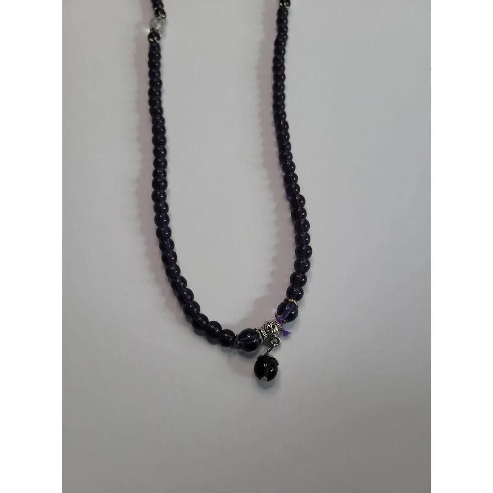 Purple Beaded Long Necklace Silver Tone Accent Drop Boho Layering Statement